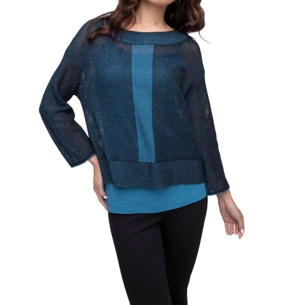 NEW LIV BY HABITAT croped mesh 2-tone topper/sweater in ocean